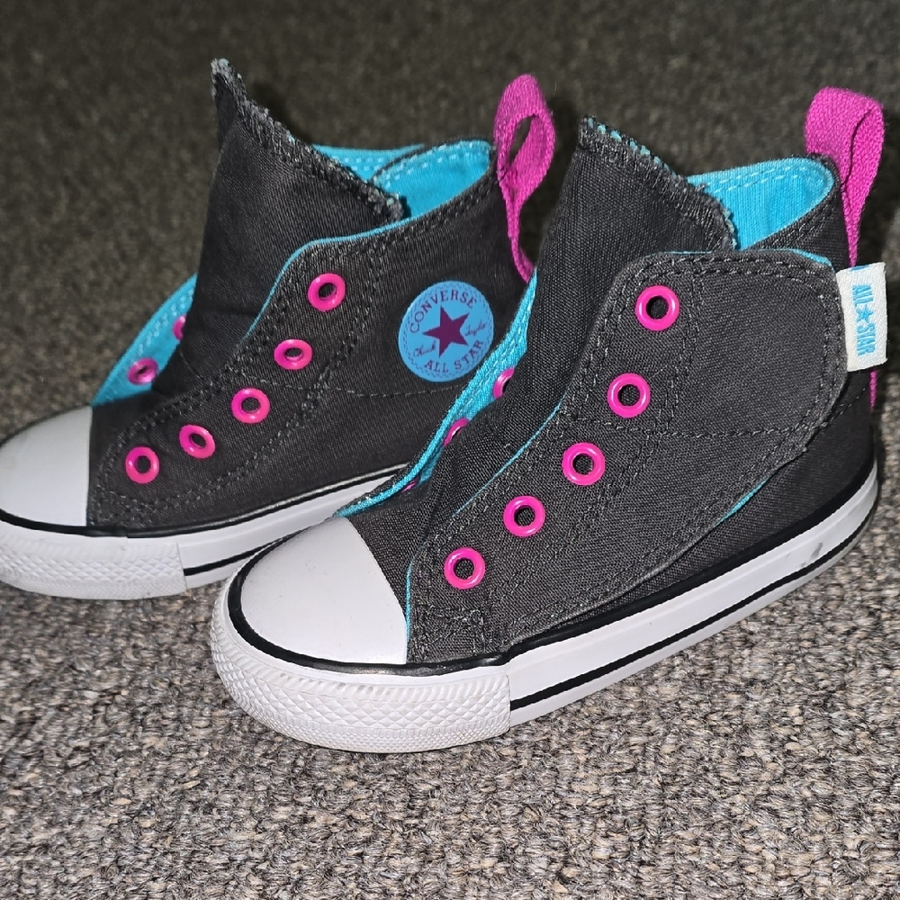 Converse Black and Pink High-Top Sneakers with No-Tie Laces